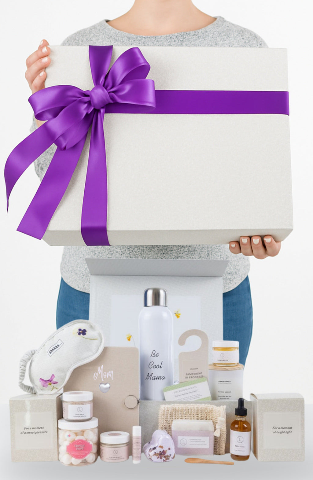 New Mom Pampering Gift Set | 15-Piece Natural Skincare & Wellness Box | Personalized | Baby Shower & Postpartum | Lizush