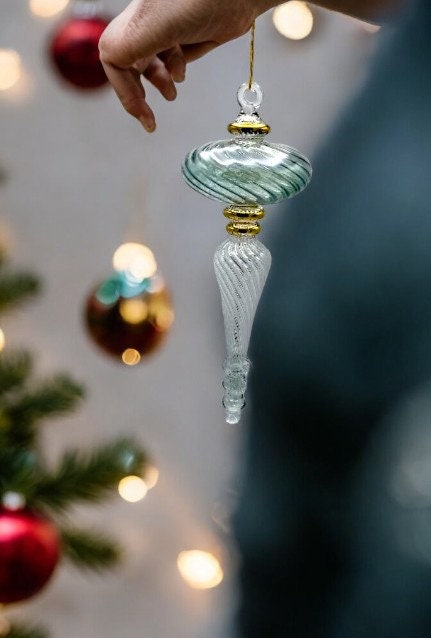 Elegant Green Hand-Blown Glass Christmas Ornaments — Large Festive Decor