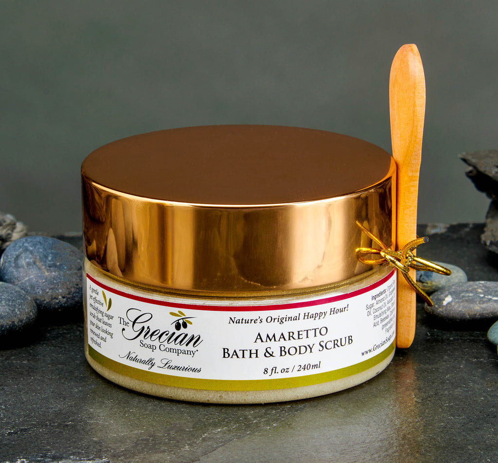 Emulsified Amaretto Sugar Body Scrub | Raw Brown Sugar, Almond Oil & Vanilla | No-Mess Formula | The Grecian Soap Company