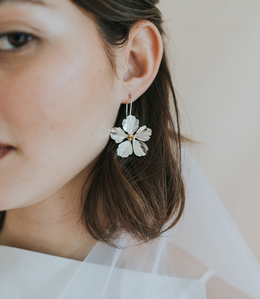 Flower Drop Earrings – Etched Silver & Gold