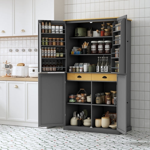 Large Kitchen Pantry Storage Cabinet | 71" Tall | MDF | White, Gray or Blue