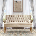 Warm Beige Tufted Linen Love Seat For Small Spaces