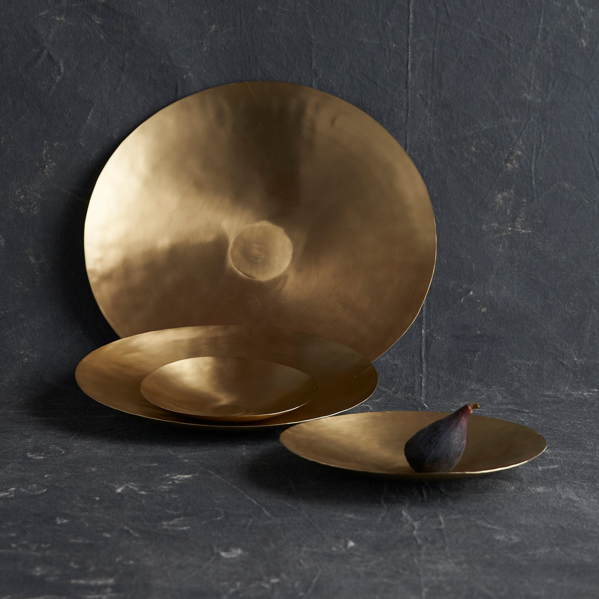 Artisan Brass Plates | Assorted Set of 4 | Hand-Shaped | Hand-Rubbed Satin Finish | Serving | Display | Powered by People