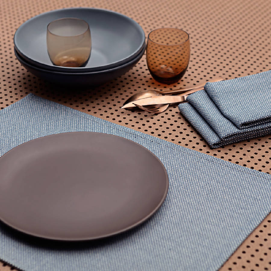 Rustic Placemats | Blue | Set of 4 | Upcycled Denim & Cotton | 14"x19"