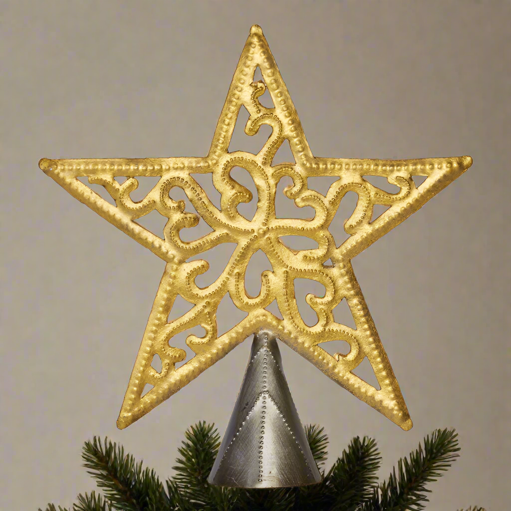 Gold Filigree Star Tree Topper – Handcrafted Metal Art