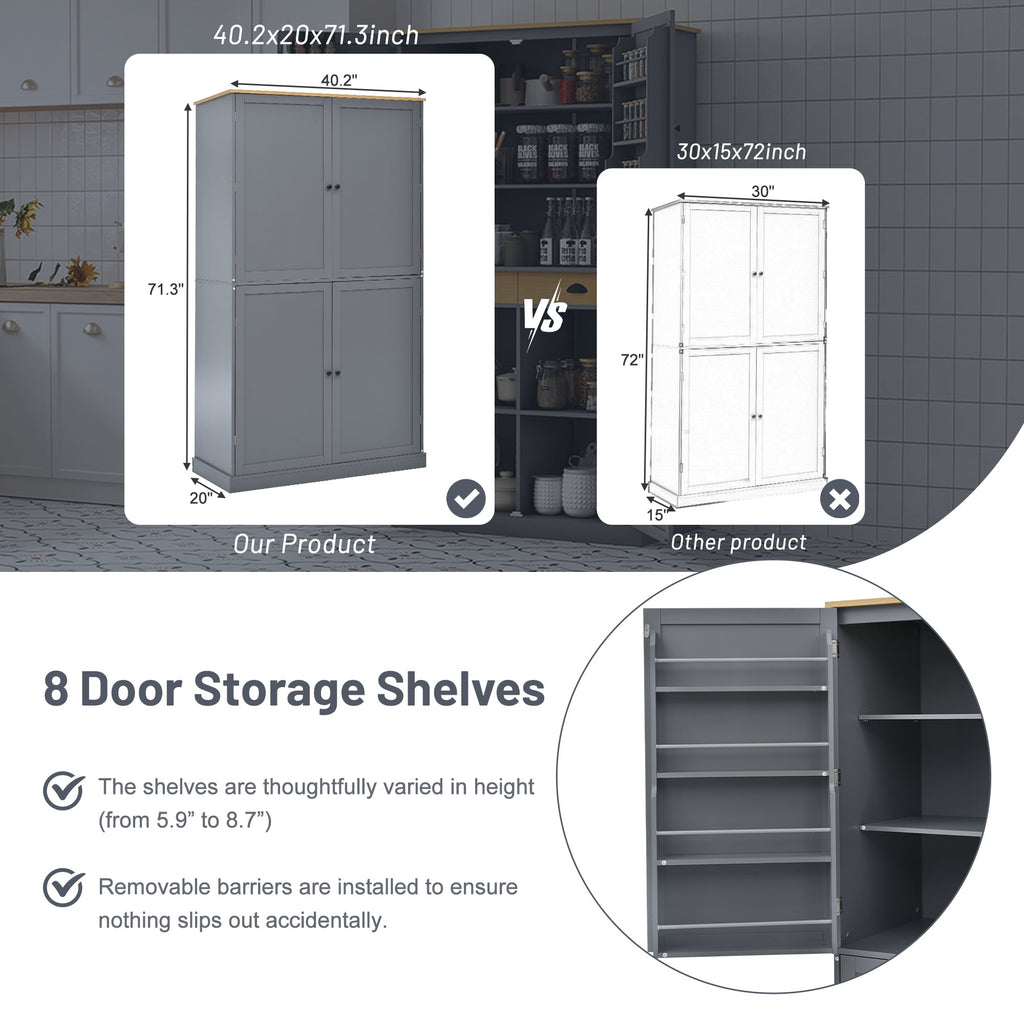 Large Kitchen Pantry Storage Cabinet | 71" Tall | MDF | White, Gray or Blue