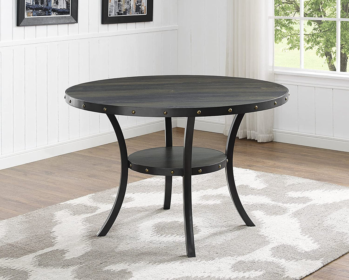 Tan Fabric Nailhead Dining Set 5 Piece Round Table