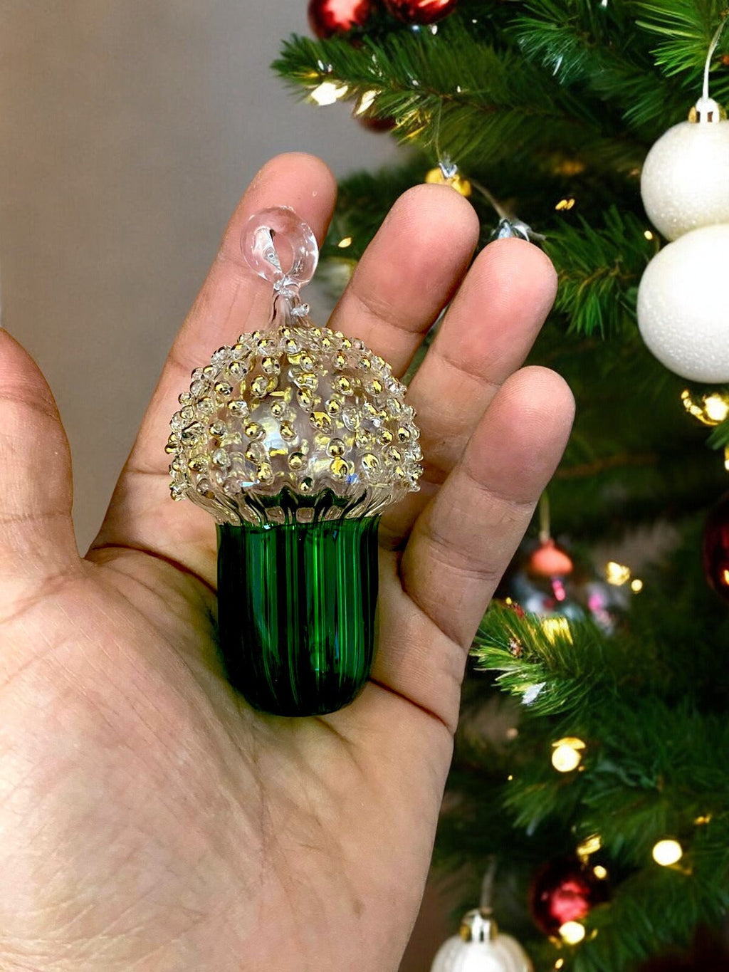 Elegant Acorn Glass Ornament - Handblown Holiday Decor - Festive