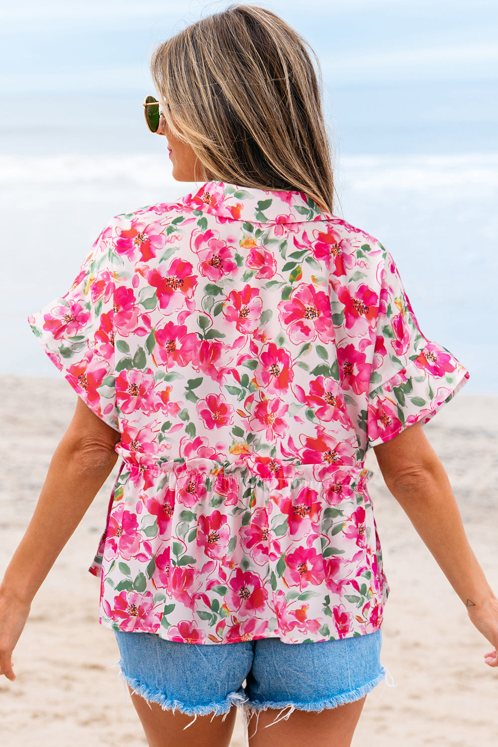 Zoya Floral Ruffled Short Sleeve Blouse