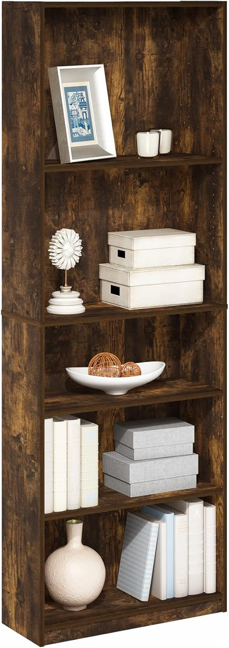 Adjustable 5 Tier Amber Pine Bookcase Living Room Storage