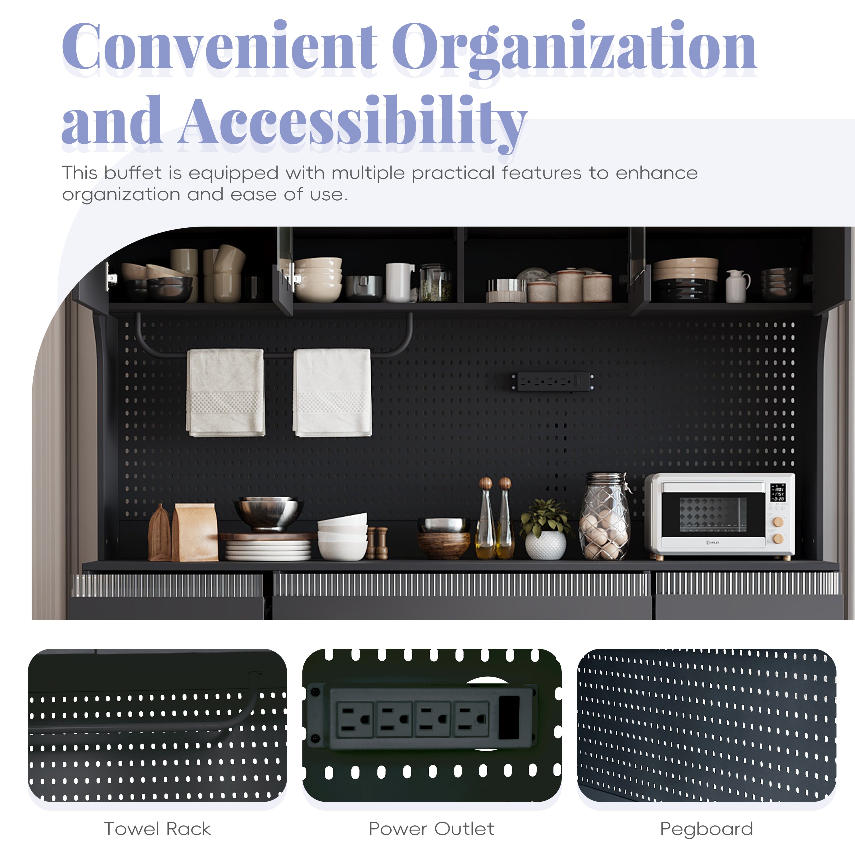 Storage Cabinet Black MDF, Glass for home organization and storage