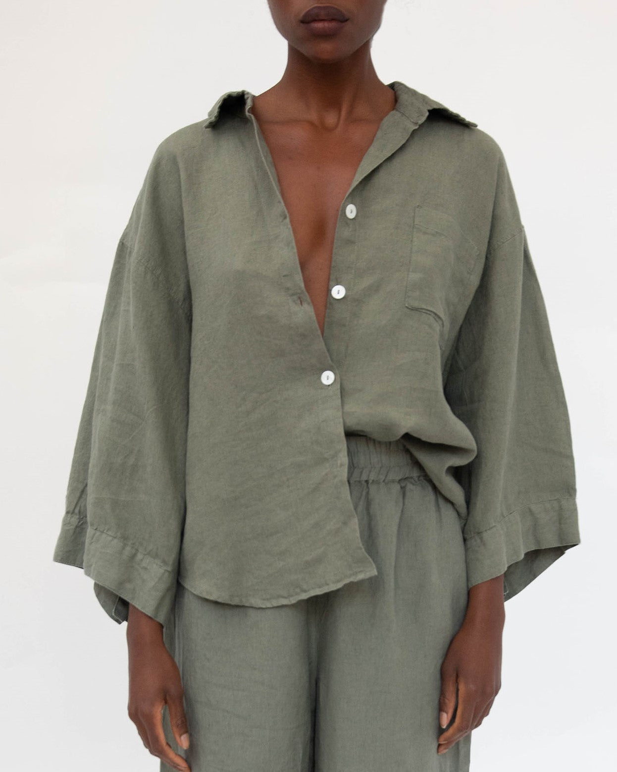 Agnes Linen Top | 100% French Flax | Oversized Button-Down | Mother of Pearl Buttons | Billowing Arms | 12 Colors | Sunday Morning