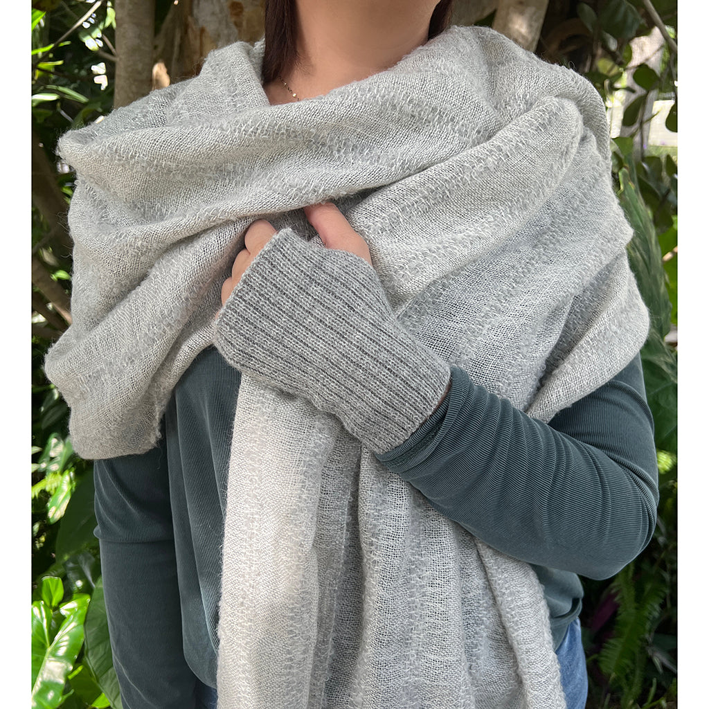 Gray Loop Knit Baby Alpaca Wrap Scarf | 100% Baby Alpaca | Handmade in Peru | One of a Kind