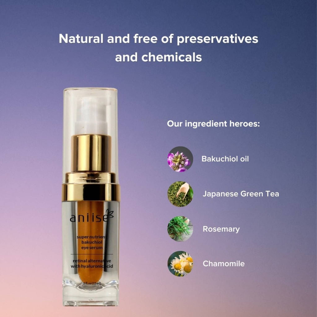 Exceptional Anti-Aging Bakuchiol Eye Serum | Plant-Based Retinol Alternative | Hyaluronic Acid, Vitamins C & E | 0.5 fl oz | Aniise