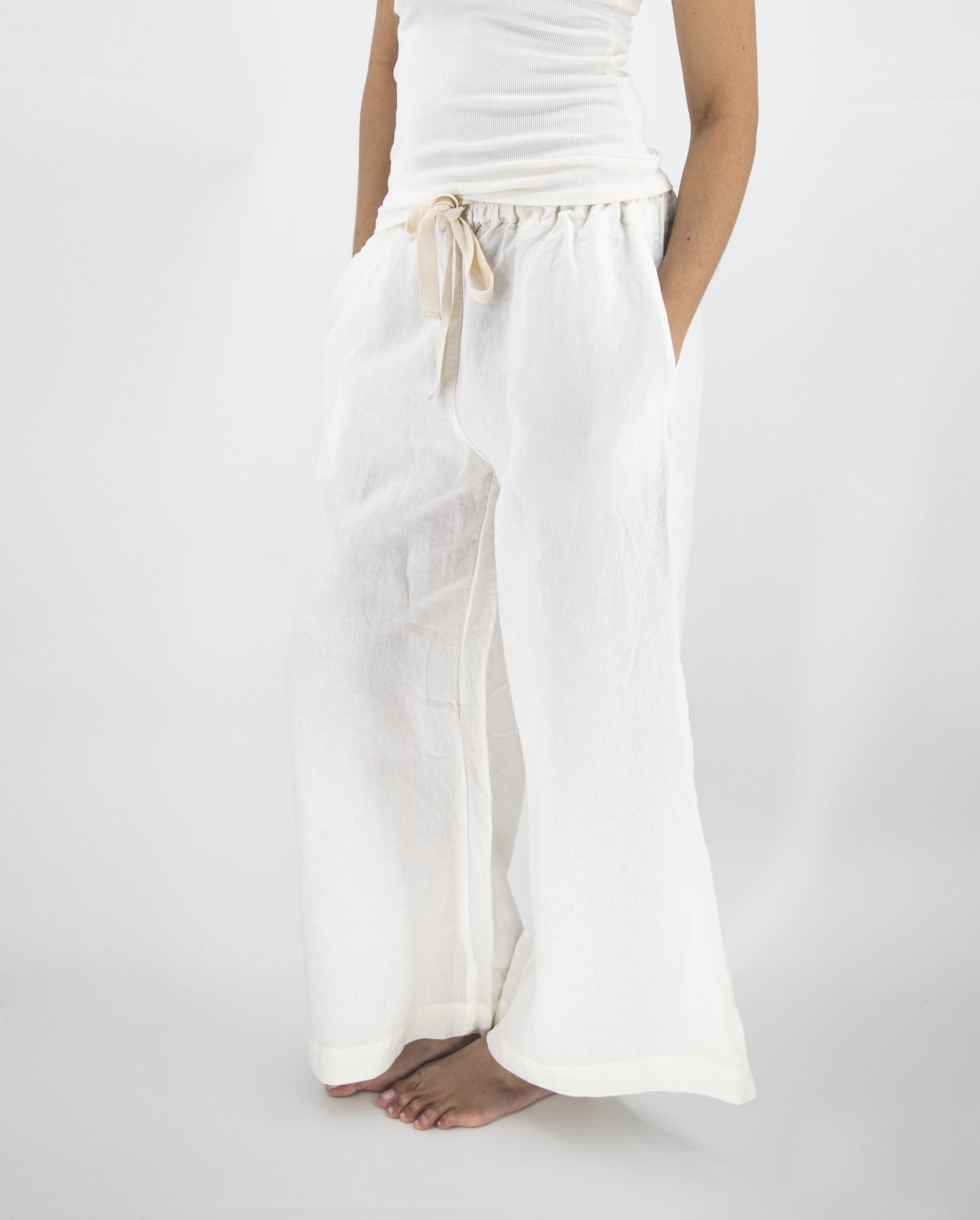 Ava Wide Leg Linen Pant | 100% French Flax | Elasticated Drawstring Waist | Full Length | 12 Colors | S/M–M/L | Sunday Morning
