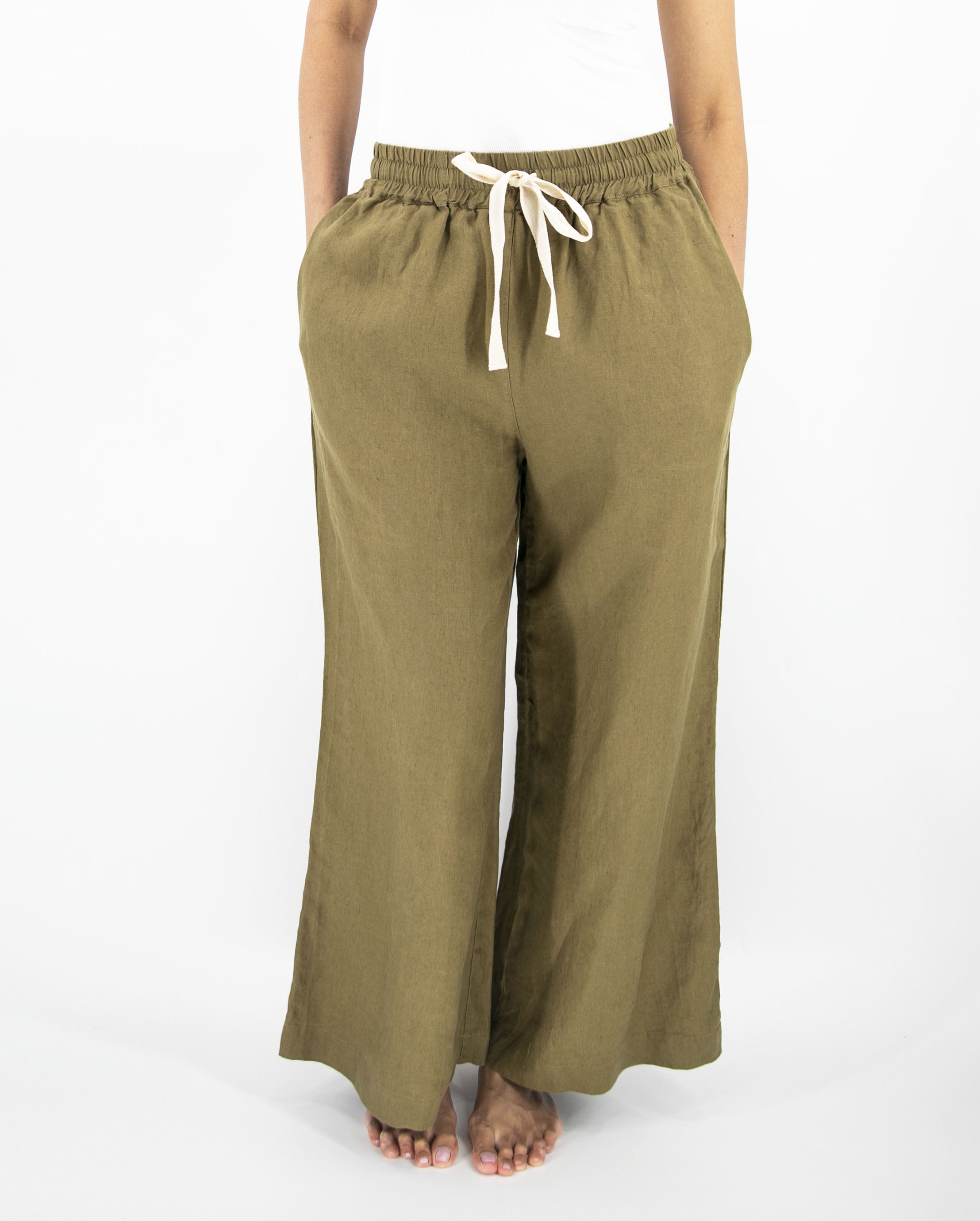 Ava Wide Leg Linen Pant | 100% French Flax | Elasticated Drawstring Waist | Full Length | 12 Colors | S/M–M/L | Sunday Morning