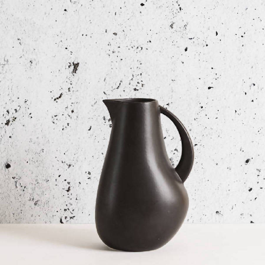 Kuduo Stoneware Pitcher | 64 oz | Matte White or Black | Gharyan Stoneware | Tunisia