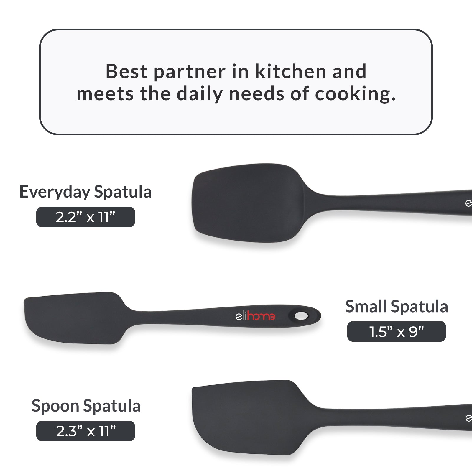 Silicone Spoonula | 11" | Heat Resistant to 600°F | BPA-Free | 9 Colors | Non-Stick Safe | Dishwasher Safe | Elihome | Powered by People