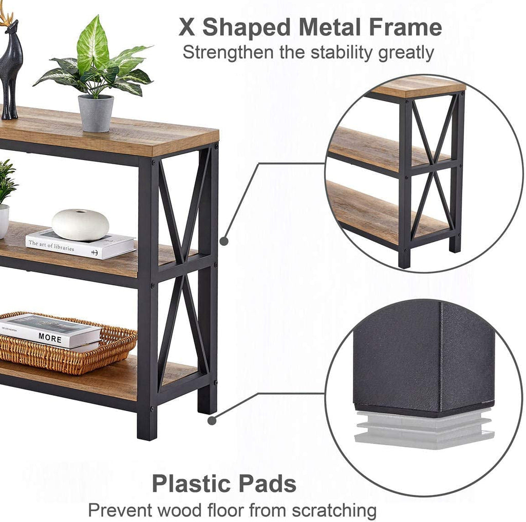 Rustic Wood Console Table With Three Shelves Metal Frame
