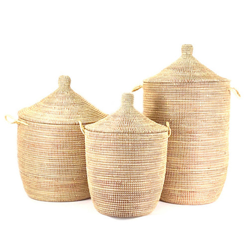 Dou Lid Storage Basket | Senegal | Woven by Wolof Women | Millet Grass | 23" x 18" | Natural | Mbare | Powered by People
