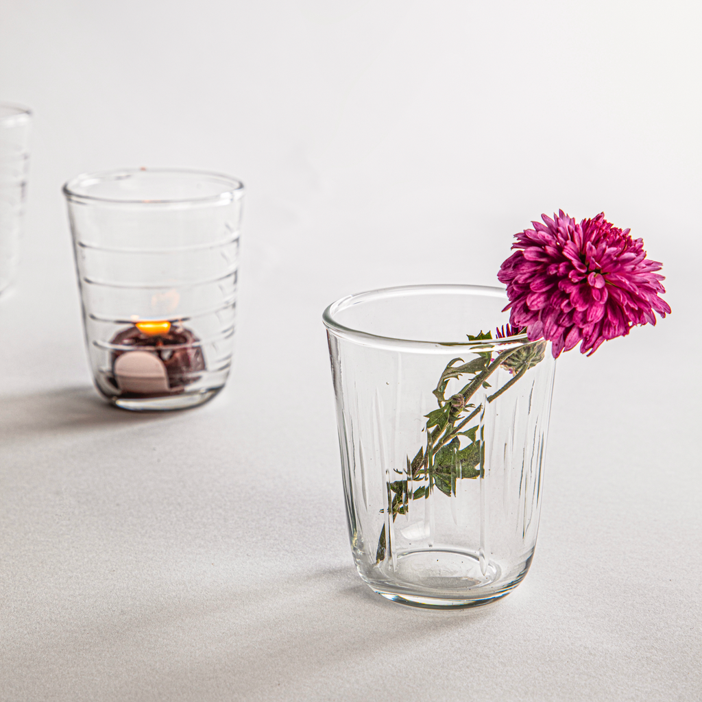 Hudson Short Glasses | Set of 6 | Hand-Carved Groove Patterns | 3 Etchings