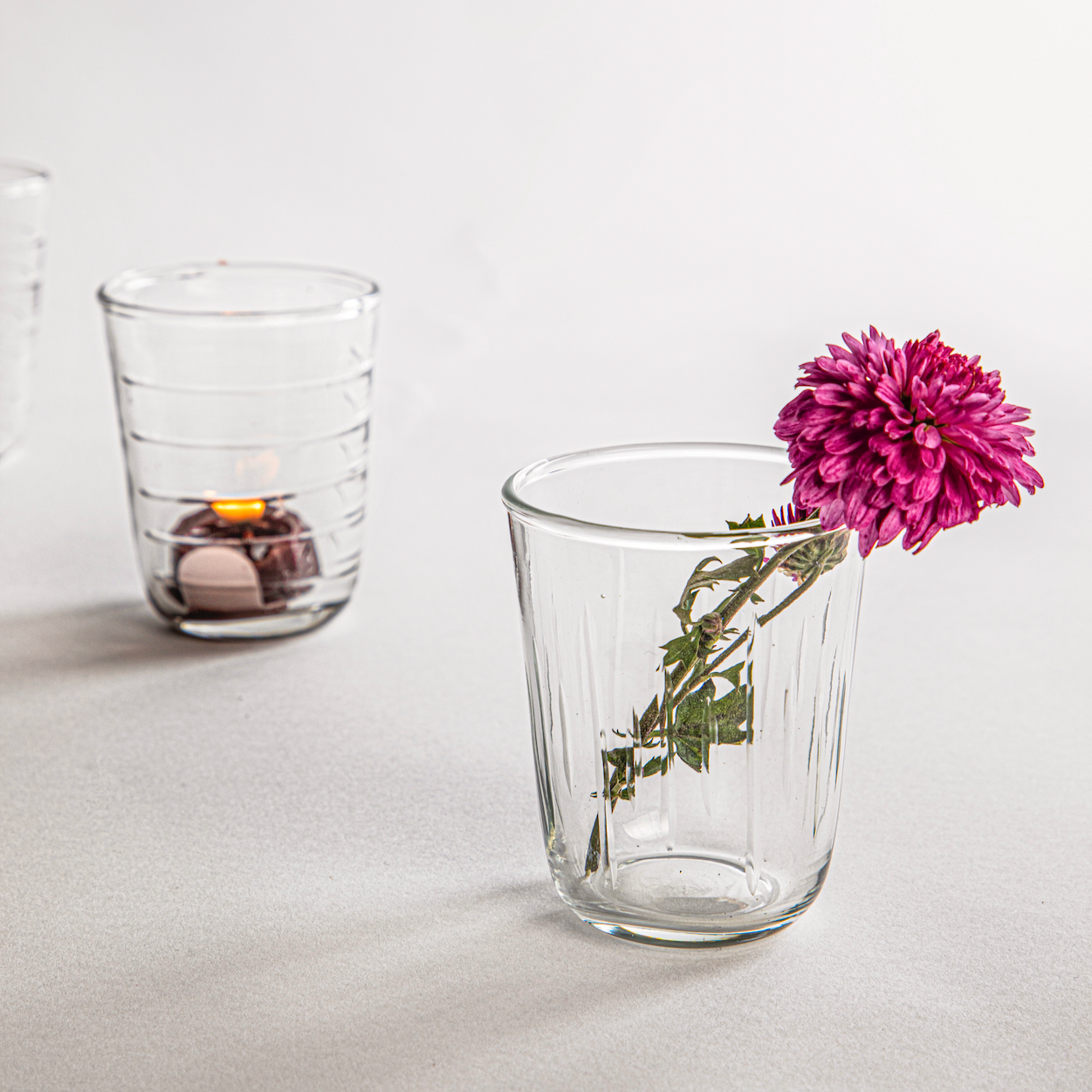 Hudson Short Glasses | Set of 6 | Hand-Carved Groove Patterns | 3 Etchings