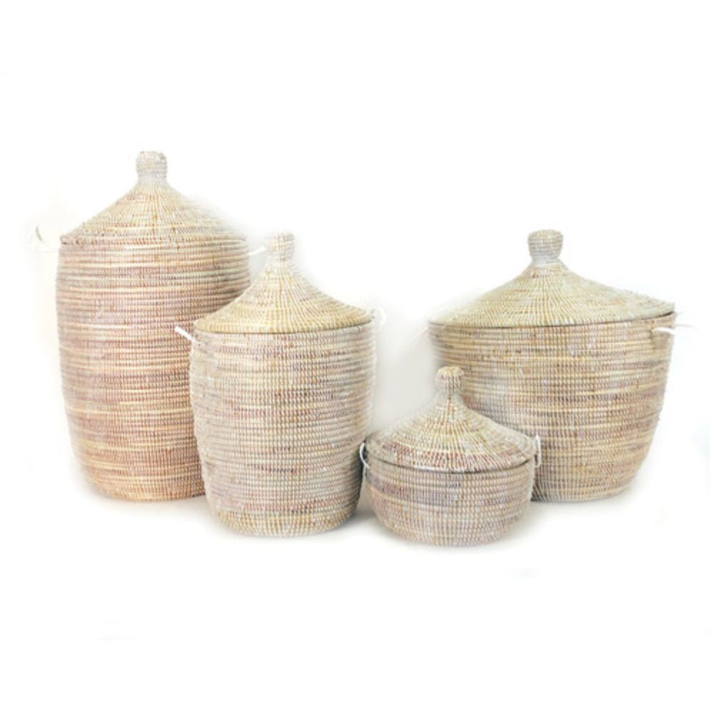 Dou Lid Storage Basket | Monochrome White | Handwoven in Senegal | Mbare