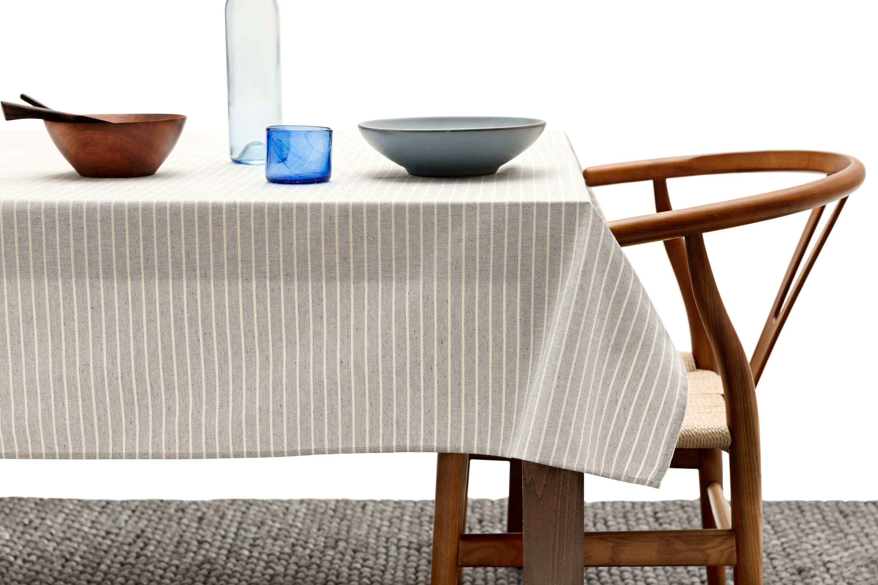 Pinstripe Cotton Tablecloth | Montreal, Quebec | 100% Cotton | 3 Sizes | Natural & Grey | MEEMA