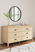 Light Brown Six Drawer Dresser For Bedroom Storage