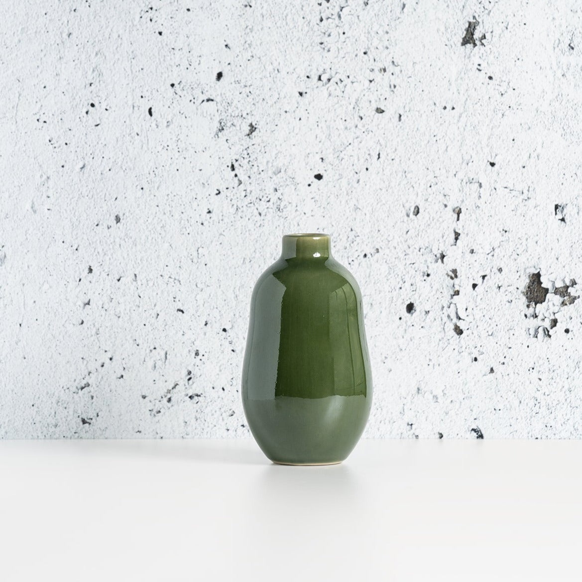 Stoneware Vase | Handmade in Tunisia | Toxic-Free | Glossy Green, White & Black