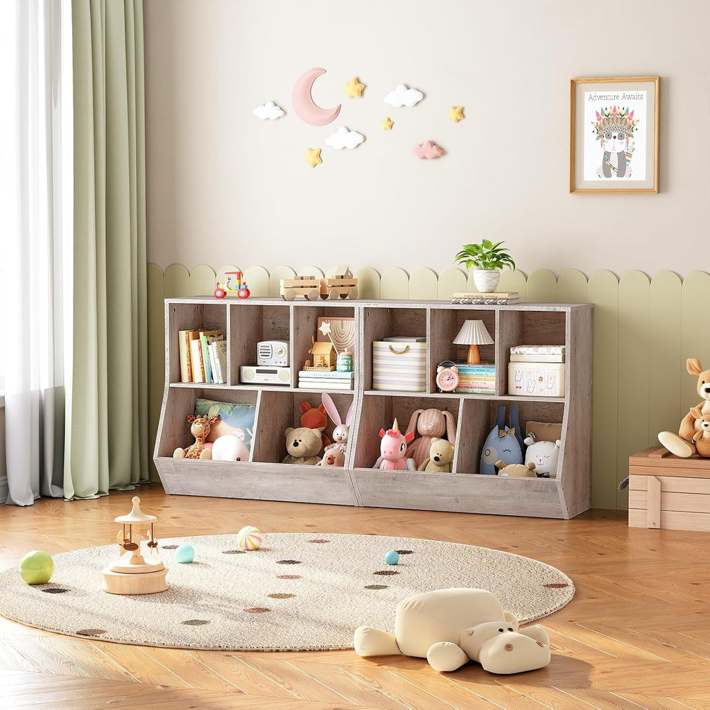Kids Bookshelf Toy Storage Cabinet 35 Inch Long Greige