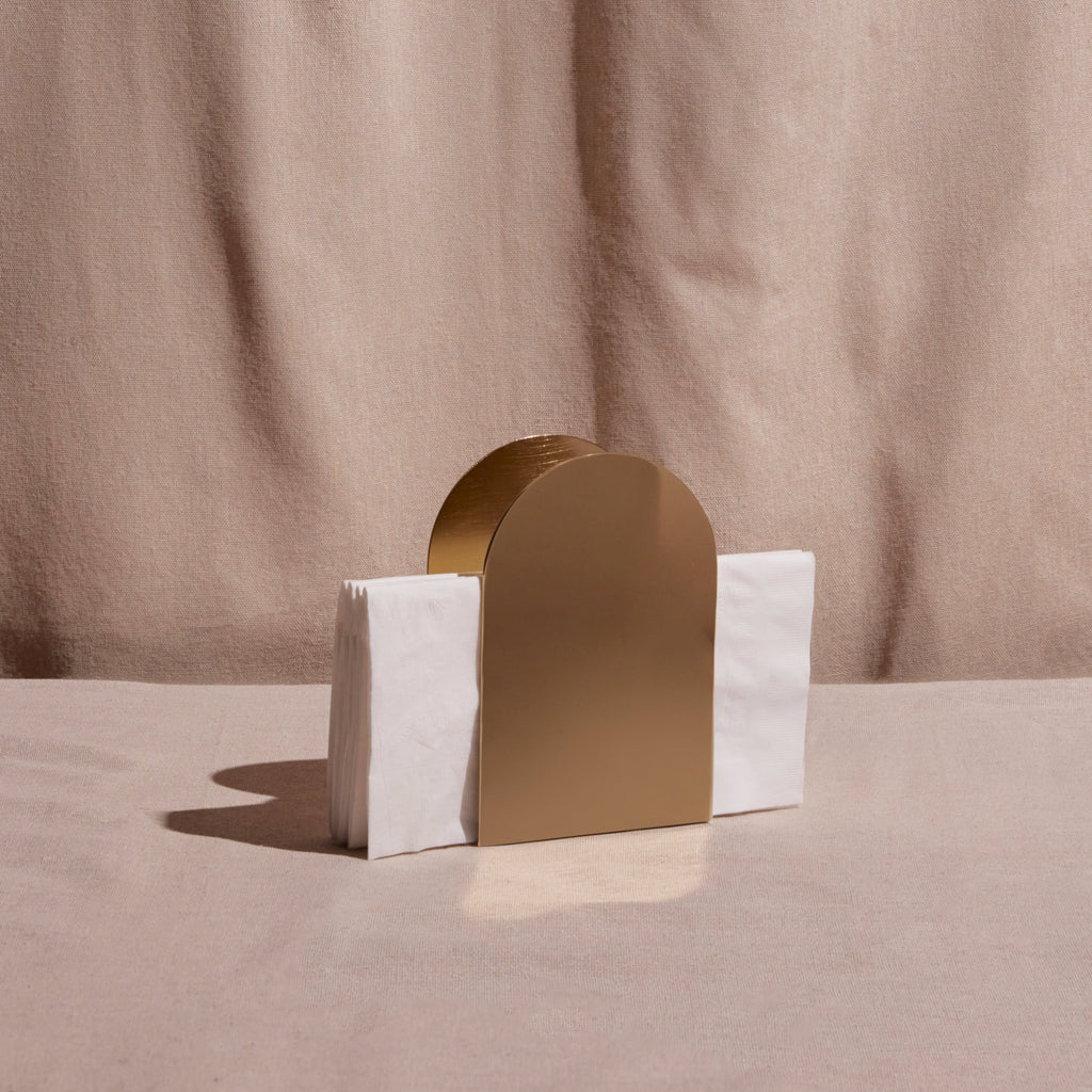 Arco Napkin Holder | Brass Finish | Handcrafted in India | Stainless Steel | Fair Trade | 4" x 2" x 6" | Meso Goods | Powered by People