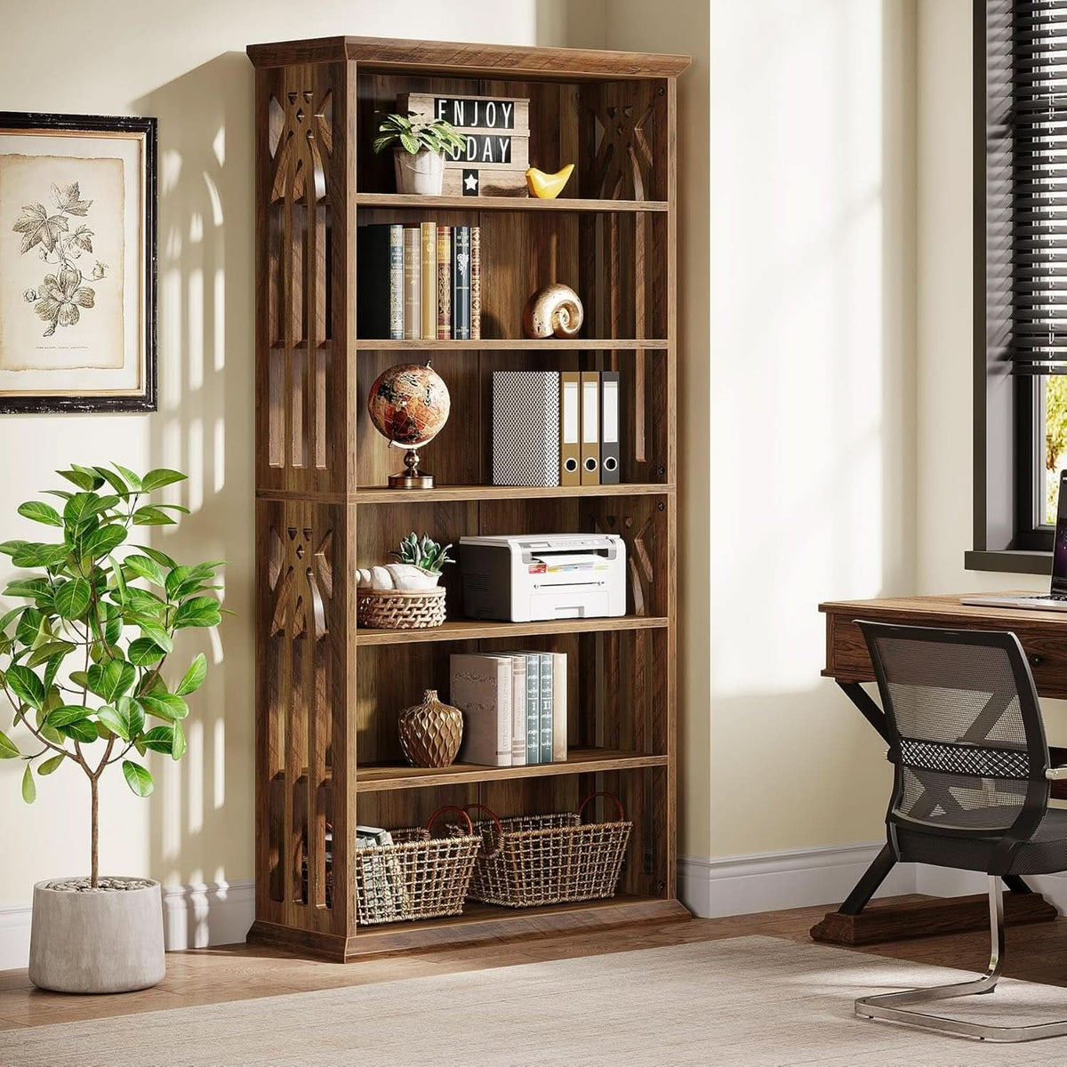 75-Inch Hardwood Bookshelf Freestanding Home Office