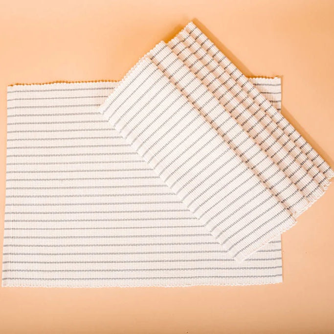 Grey Rangi Placemats | Set of 4 | 100% Organic Cotton | Hand-Spun on Traditional Looms | Kenya | Siafu Home | Powered by People