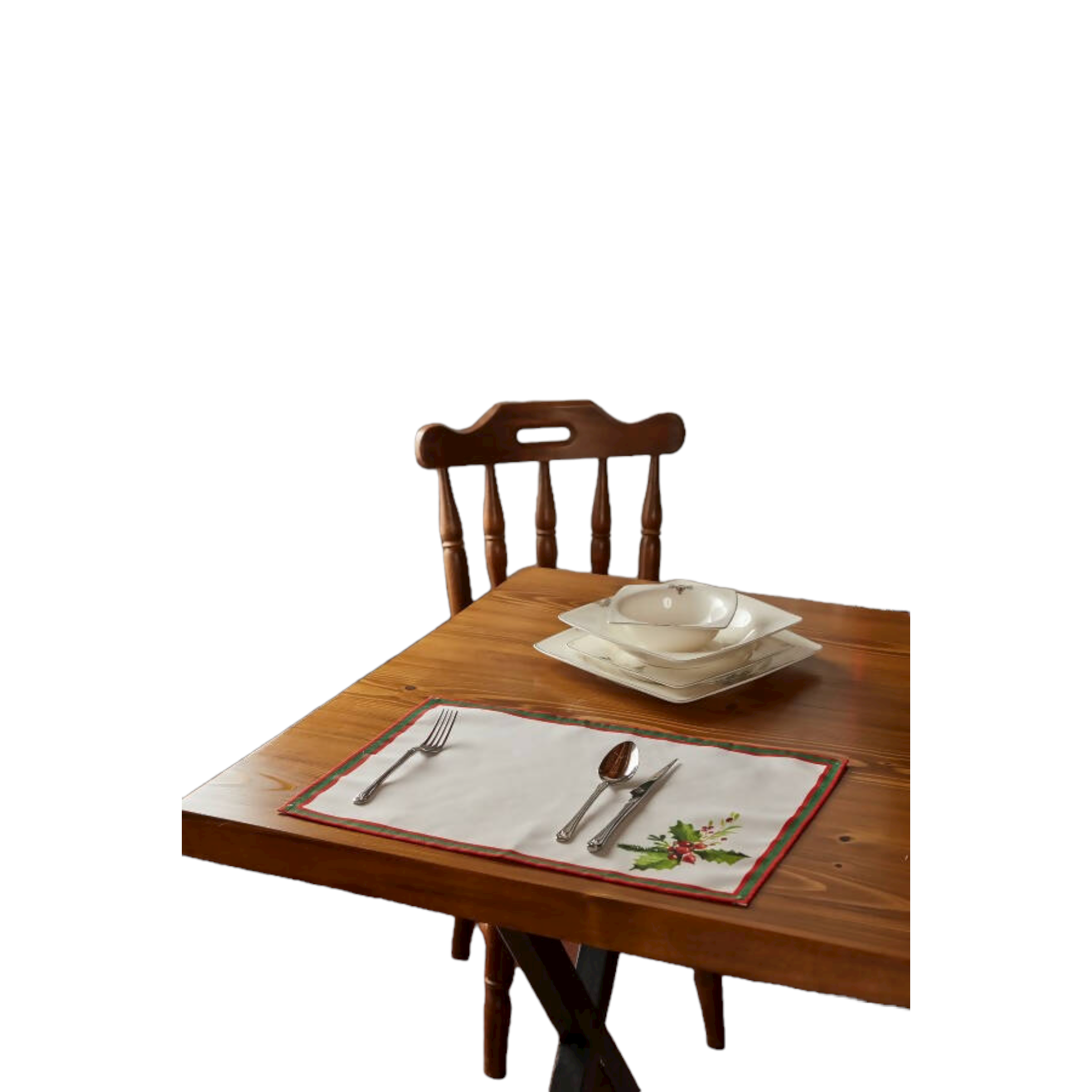 Holly Berry and Greenery Pattern Placemats - Nature Inspired Holiday