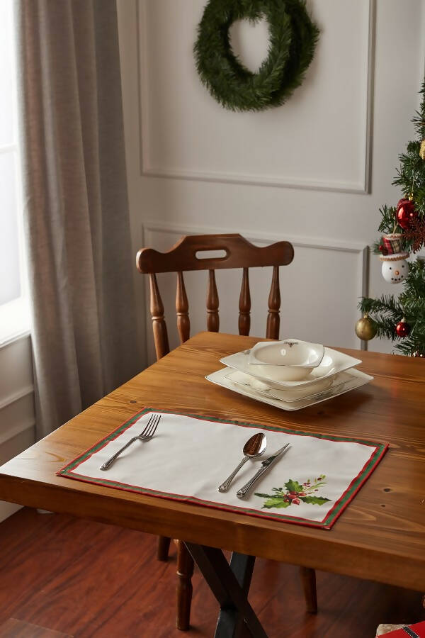 Holly Berry and Greenery Pattern Placemats - Nature Inspired Holiday