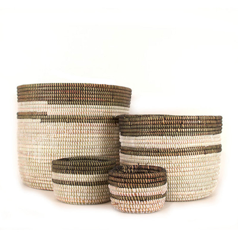 Black & White Stripe Basket | Large | Handwoven in Senegal | Millet Grass