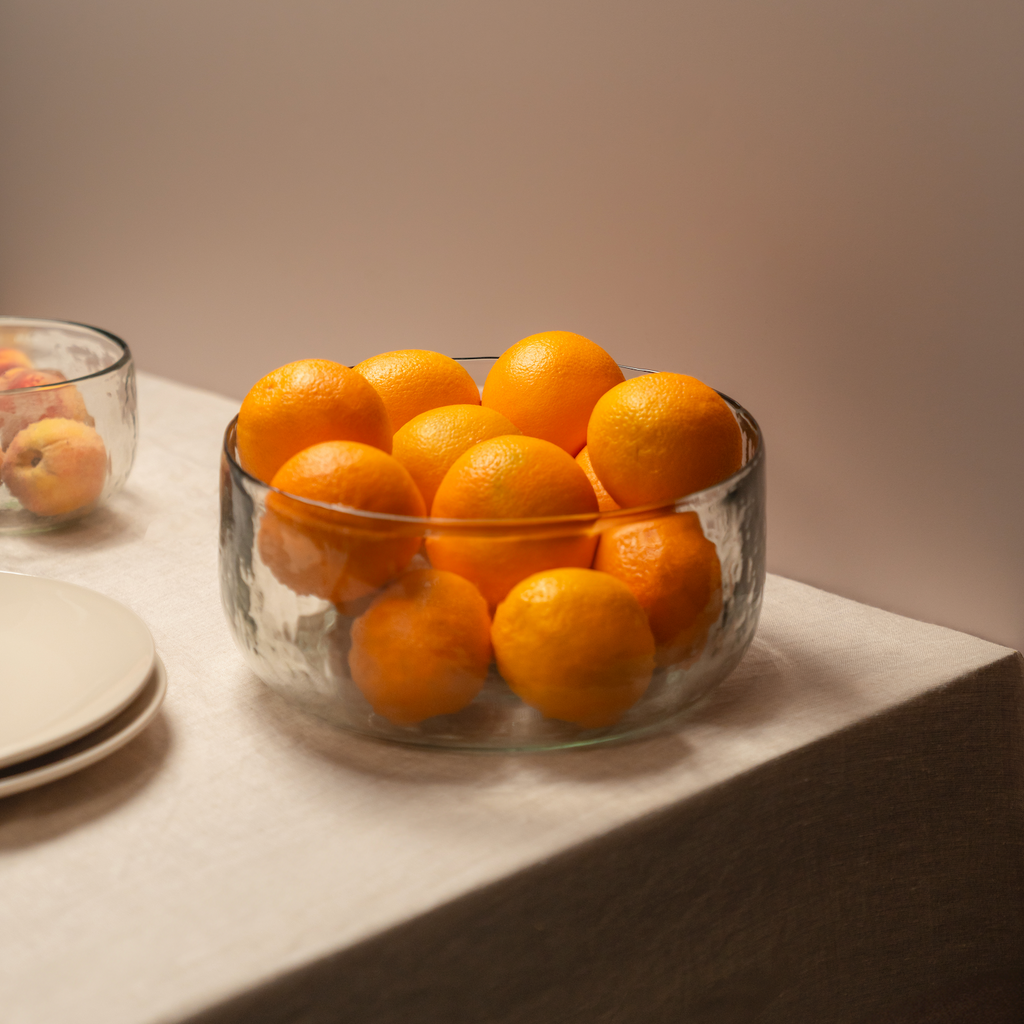 Pebbled Salad Bowl | Large | Hammered Texture Clear Glass | Serving Bowl | Powered by People