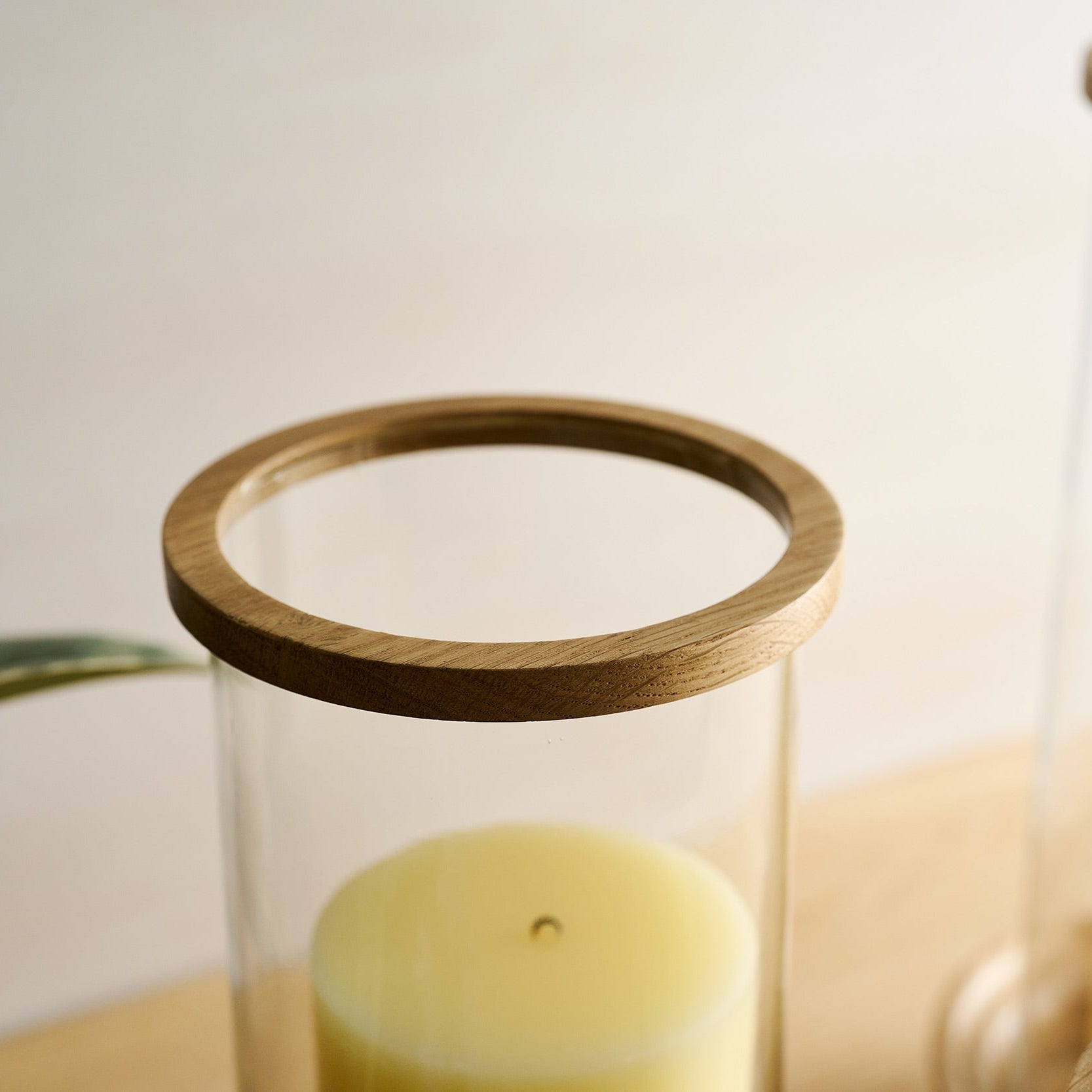 Arbor Hurricane Candleholder | Glass & Natural Oak | 3 Sizes | Handcrafted | Powered by People