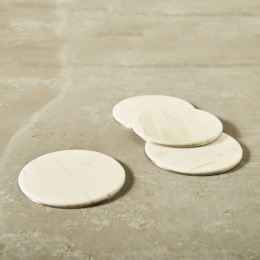 Blanco Coasters | Set of 4 | Hand-Shaped Genuine Bone | Polished | Natural Grain | Powered by People