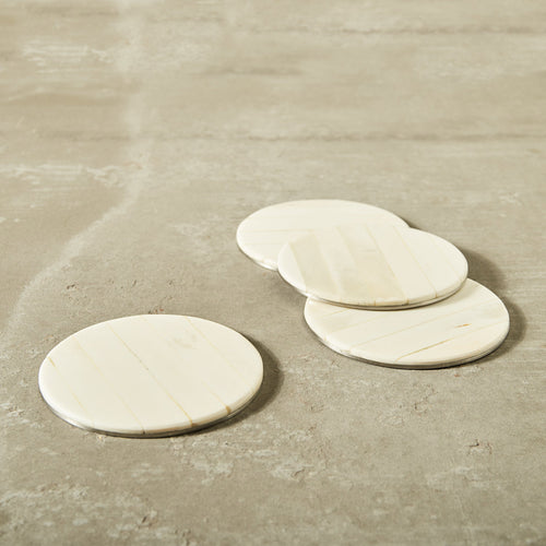Blanco Coasters | Set of 4 | Hand-Shaped Genuine Bone | Polished | Natural Grain | Powered by People