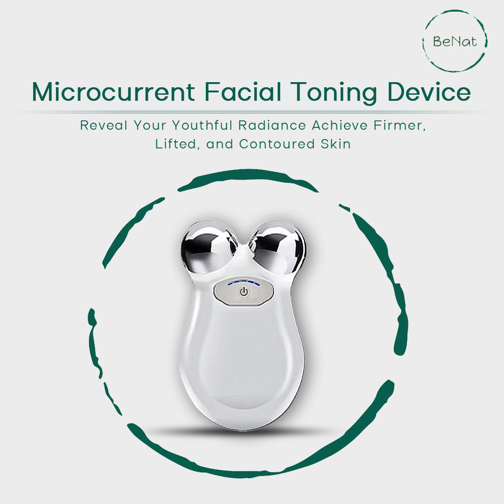 Microcurrent Facial Toning Massager | Lifts, Contours & Firms | Reduces Fine Lines, Puffiness & Wrinkles | Ion Function | Face, Neck & Body | BeNat