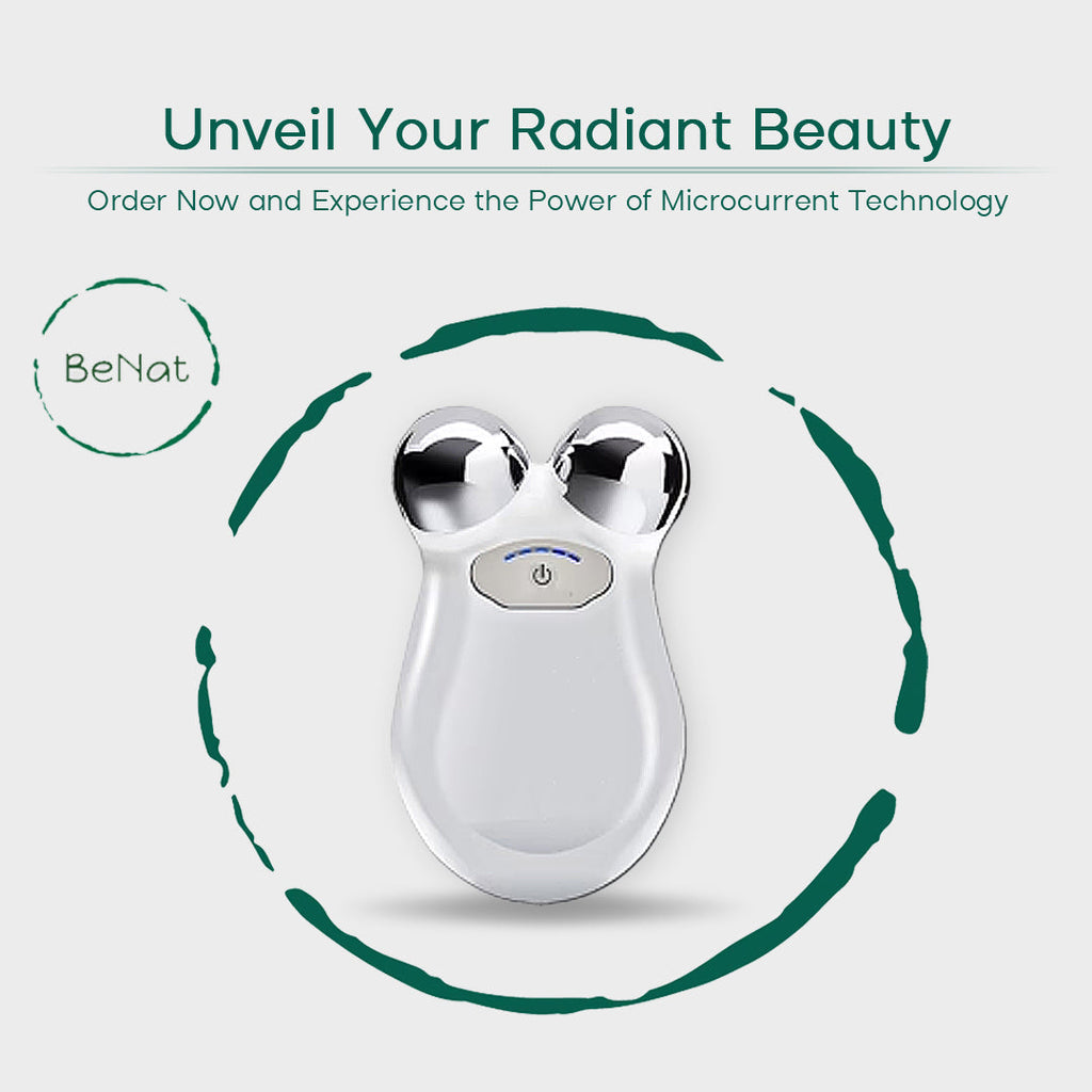 Microcurrent Facial Toning Massager | Lifts, Contours & Firms | Reduces Fine Lines, Puffiness & Wrinkles | Ion Function | Face, Neck & Body | BeNat