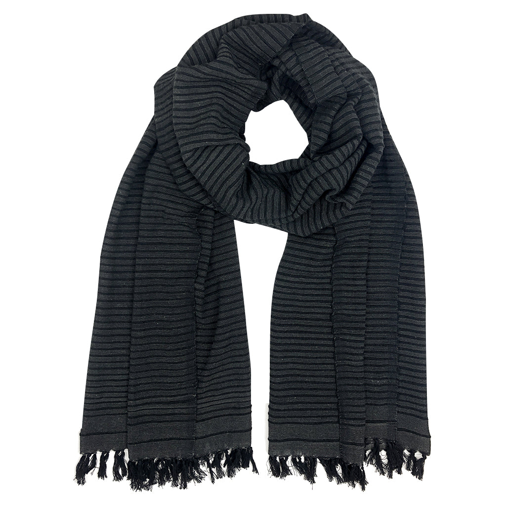 Ethiopian Stripe Wrap Scarf | 100% Handwoven Cotton | Hand-Knotted Fringe | SLATE + SALT