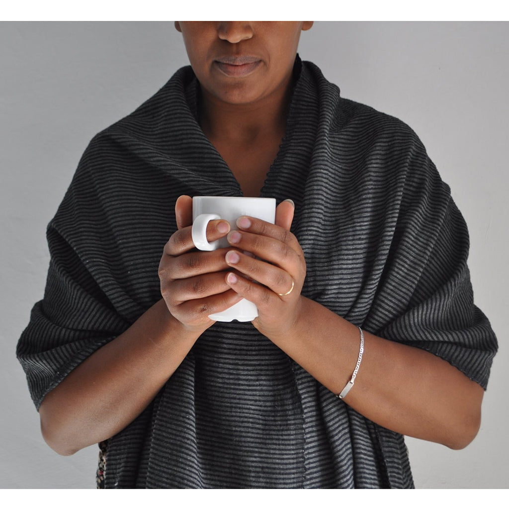 Ethiopian Stripe Wrap Scarf | 100% Handwoven Cotton | Hand-Knotted Fringe | SLATE + SALT