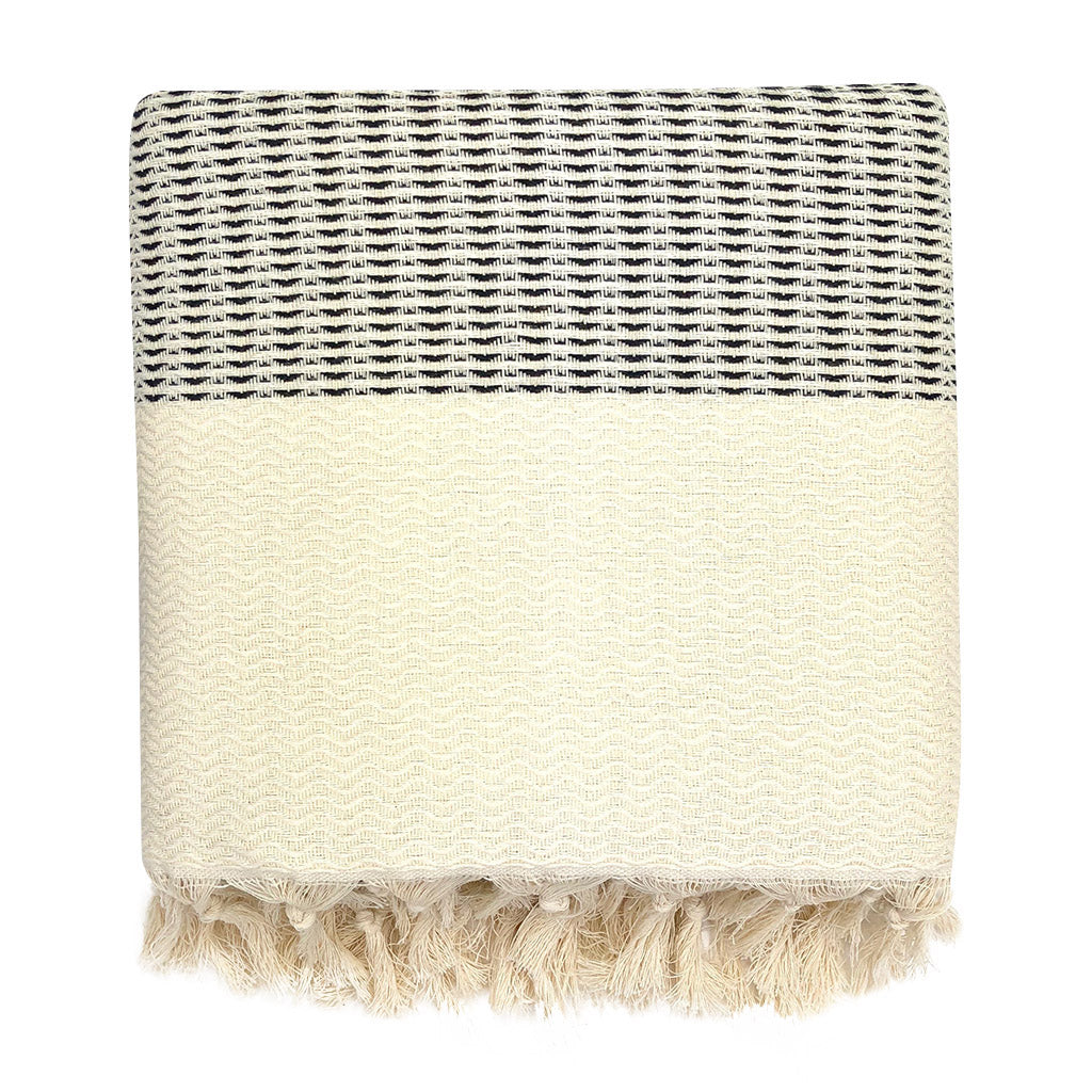 Plush Wavy Turkish Throw | 100% Turkish Cotton | 86"x65" | Hand-Knotted Fringe | 4 Colors | SLATE+SALT