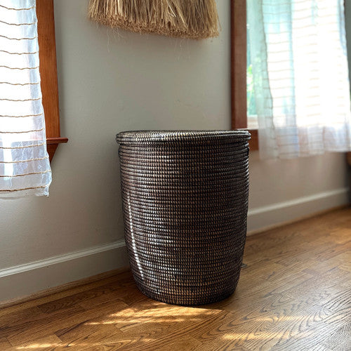Black Flat Lid Basket | Large | Handwoven Millet Grass | Wolof Artisans | Senegal | Mbare by Powered by People