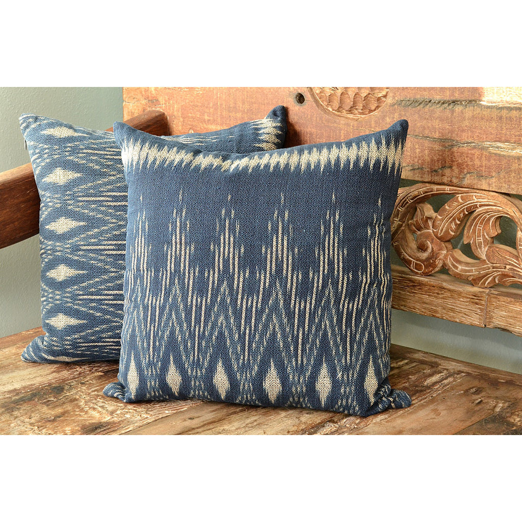 Handwoven Indigo Ikat Pillow Cover | Natural Indigo Dyed Cotton | Handmade in Laos | 16" x 16" | Slate + Salt