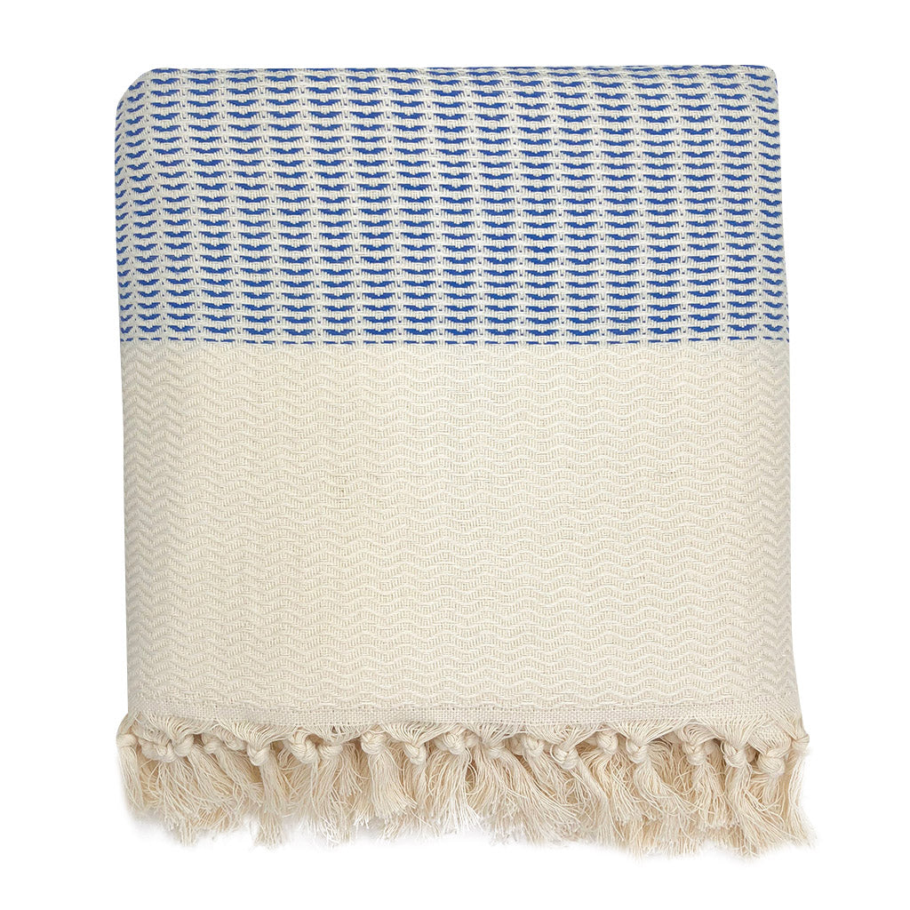 Plush Wavy Turkish Throw | 100% Turkish Cotton | 86"x65" | Hand-Knotted Fringe | 4 Colors | SLATE+SALT