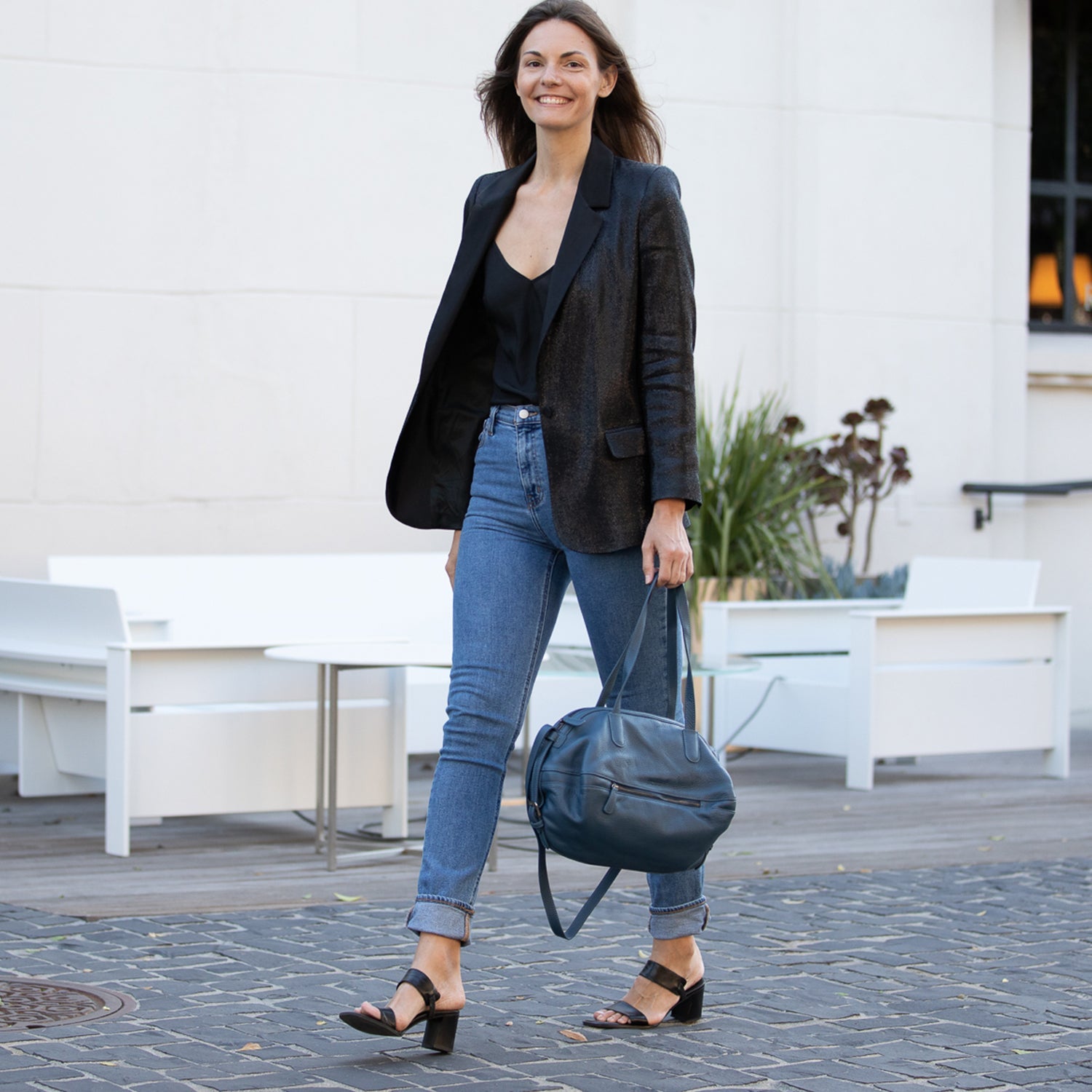 The Catherine - Blue Leather Satchel Bag